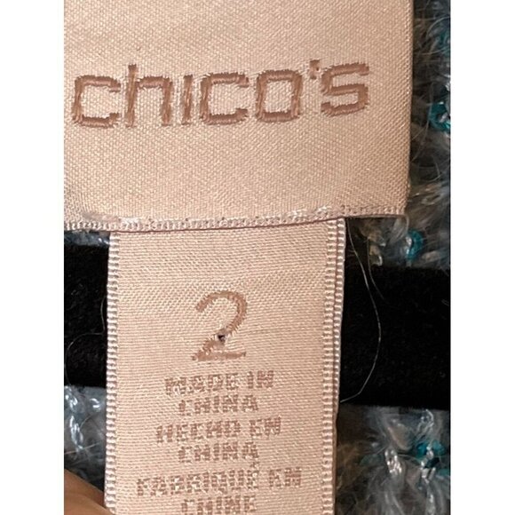 Chicos Sweater Women L Blue Cowl Neck Pullover Knit Sequin Tunic Festive Neutral - Picture 2 of 12